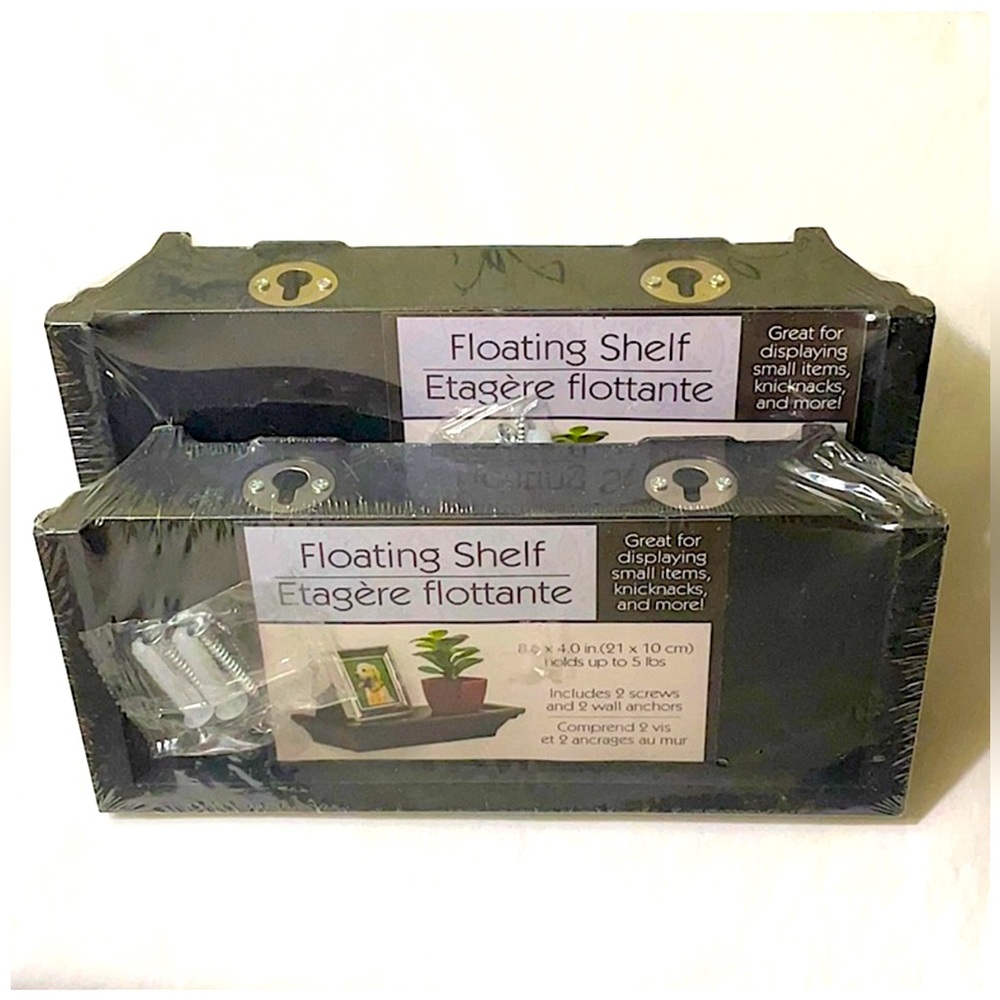 2 New Small Black Floating PVC Shelf | Wall Mount |  8.6 x 4.0 in. Holds 5lbs